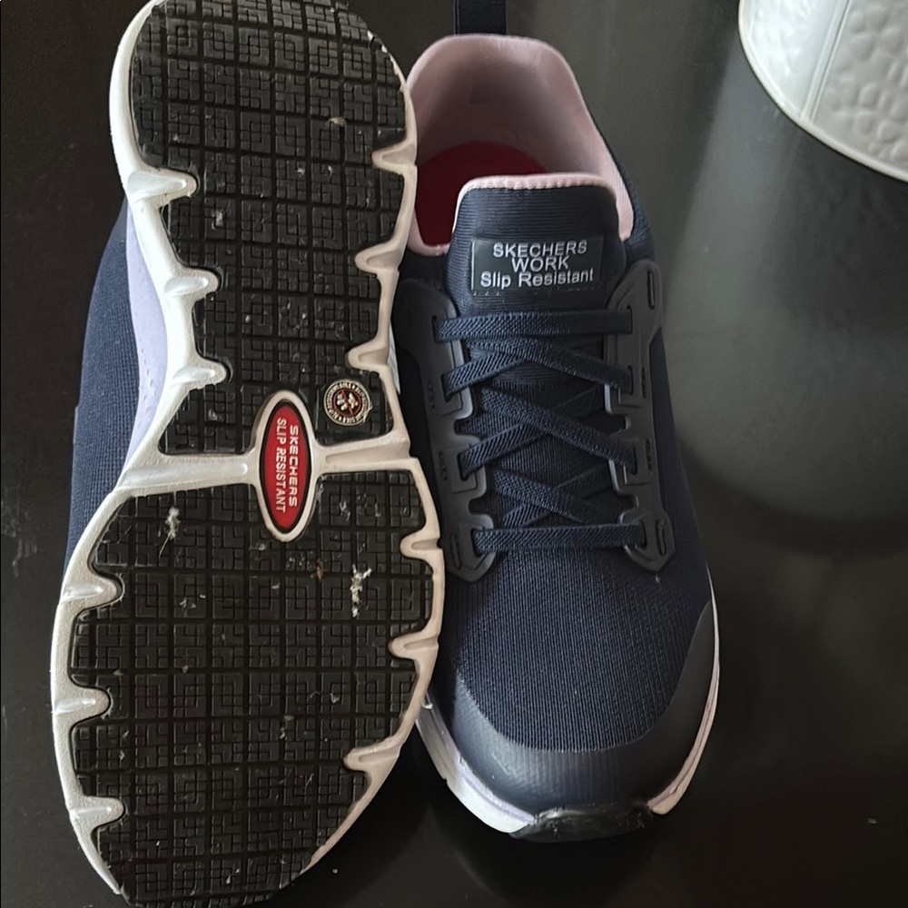 Skechers Navy and Pink Air-Cooled Sneakers, slip in style - Picture 2 of 4